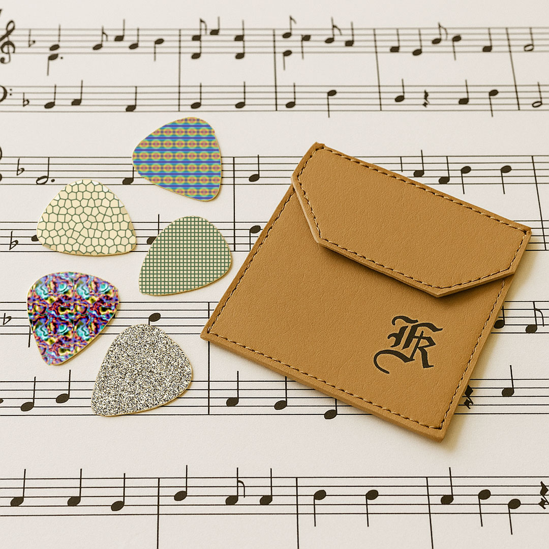 Handmade Personalized Vinyl Pouch with Upcycled Guitar Picks