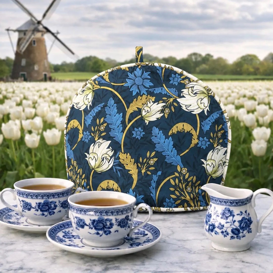 Handmade William Morris Navy Blue Floral Tea Cozy