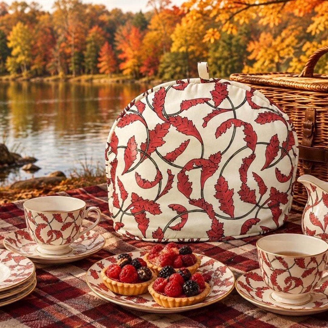 Handmade William Morris Red Leaves Tea Cozy